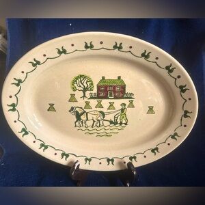 METLOX Poppytrail Homestead Provincial Oval Serving Platter 13”Plow Horse Scene